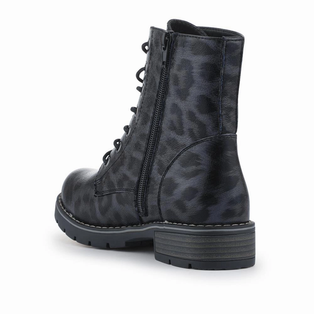 Combat Boots With Cuffed Jeans Chunky Lace-Up Ankle Boots - WBINS32015 / 318 884 - Black Leopard