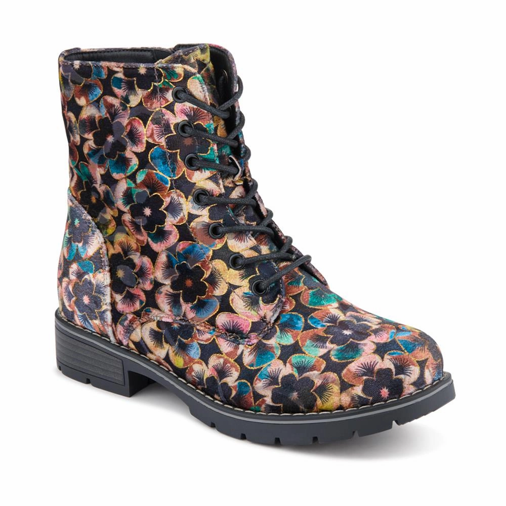 Chunky Lace-Up Ankle Boots - WBINS32015 / 318 884 - Floral Riverine Combat Boots