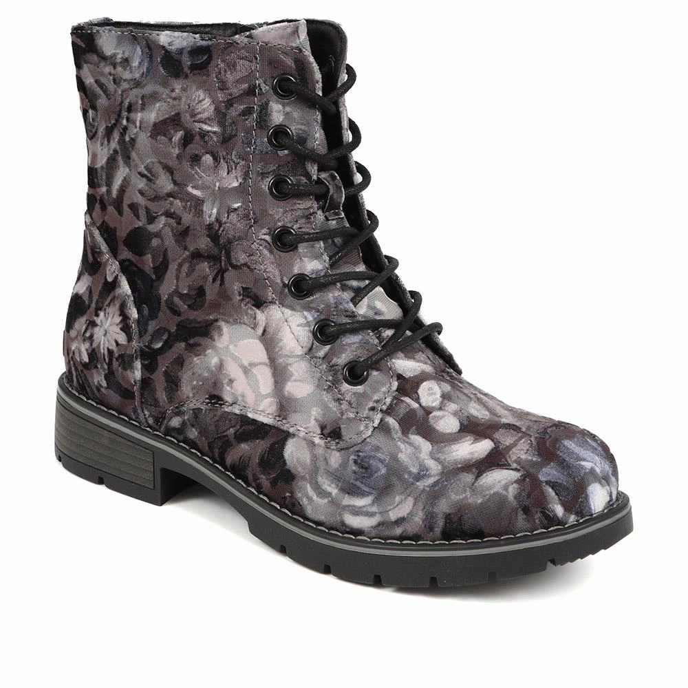 Chunky Lace-Up Ankle Boots - WBINS32015 / 318 884 - Grey Floral Cargo Pants Combat Boots