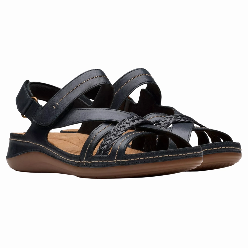 Clarks Cecily Strap Black Combination Sandal (Women's) Midform Sandals
