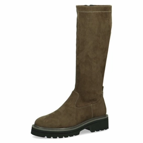 Caprice 25607-41 Ladies Khaki Textile Side Zip Knee High Boots Bone Colored Knee High Boots