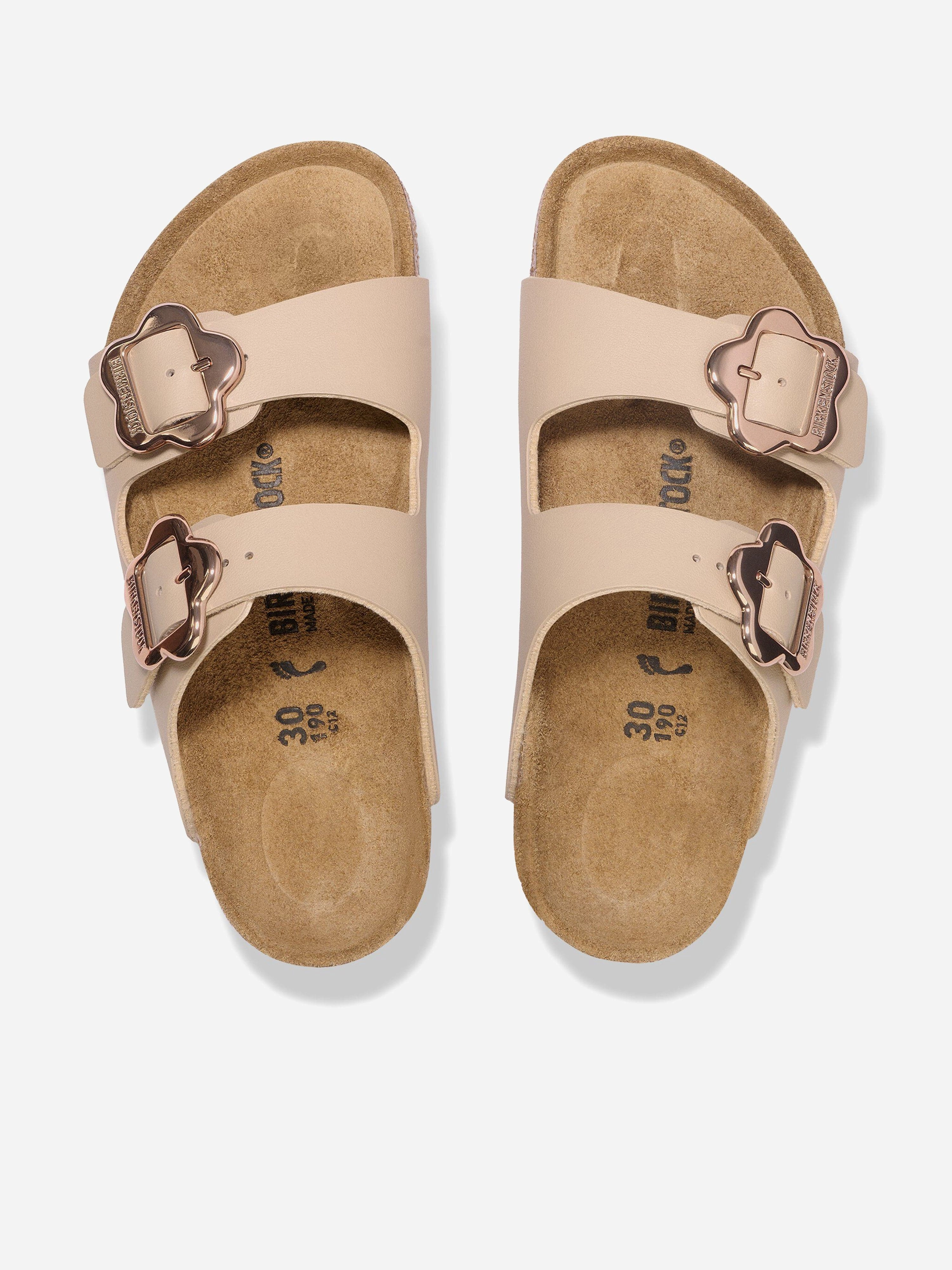 Shoes Like BIRKENSTOCK Girls Arizona Flower Buckle Sandals in Beige