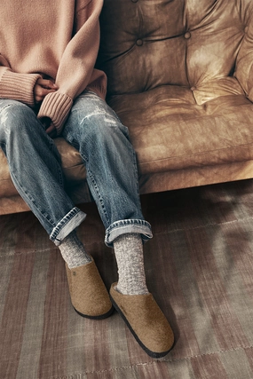 Com Usa Birkenstock Zermatt Wool Felt Shearling Slippers for Men in Toffee | 1027978