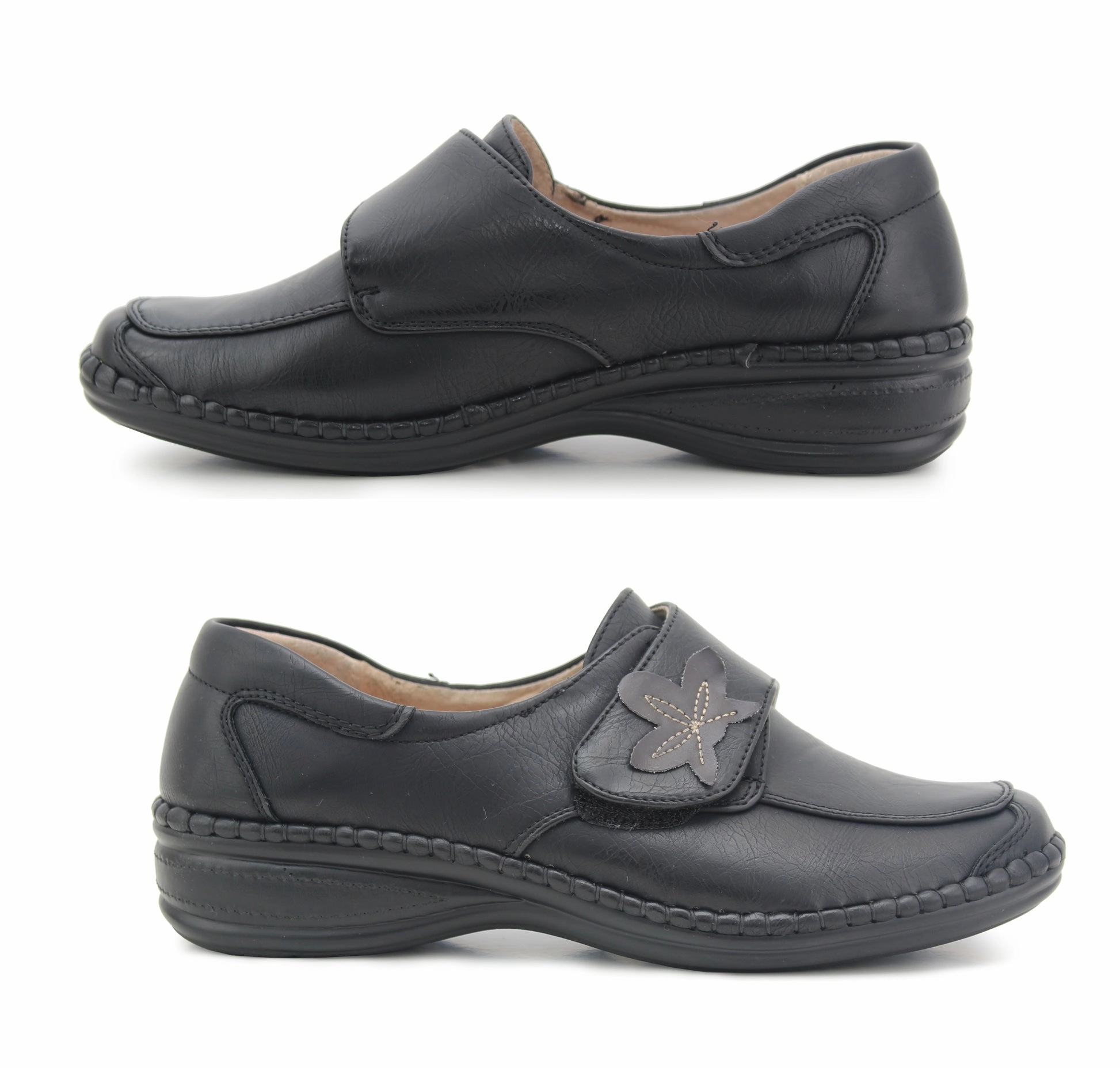 Casual Shoes For Linen Pants Womens Ladies Extra Wide Fitting EEE Touch Fasten Strap Leather Lined Office Formal Loafers Shoes