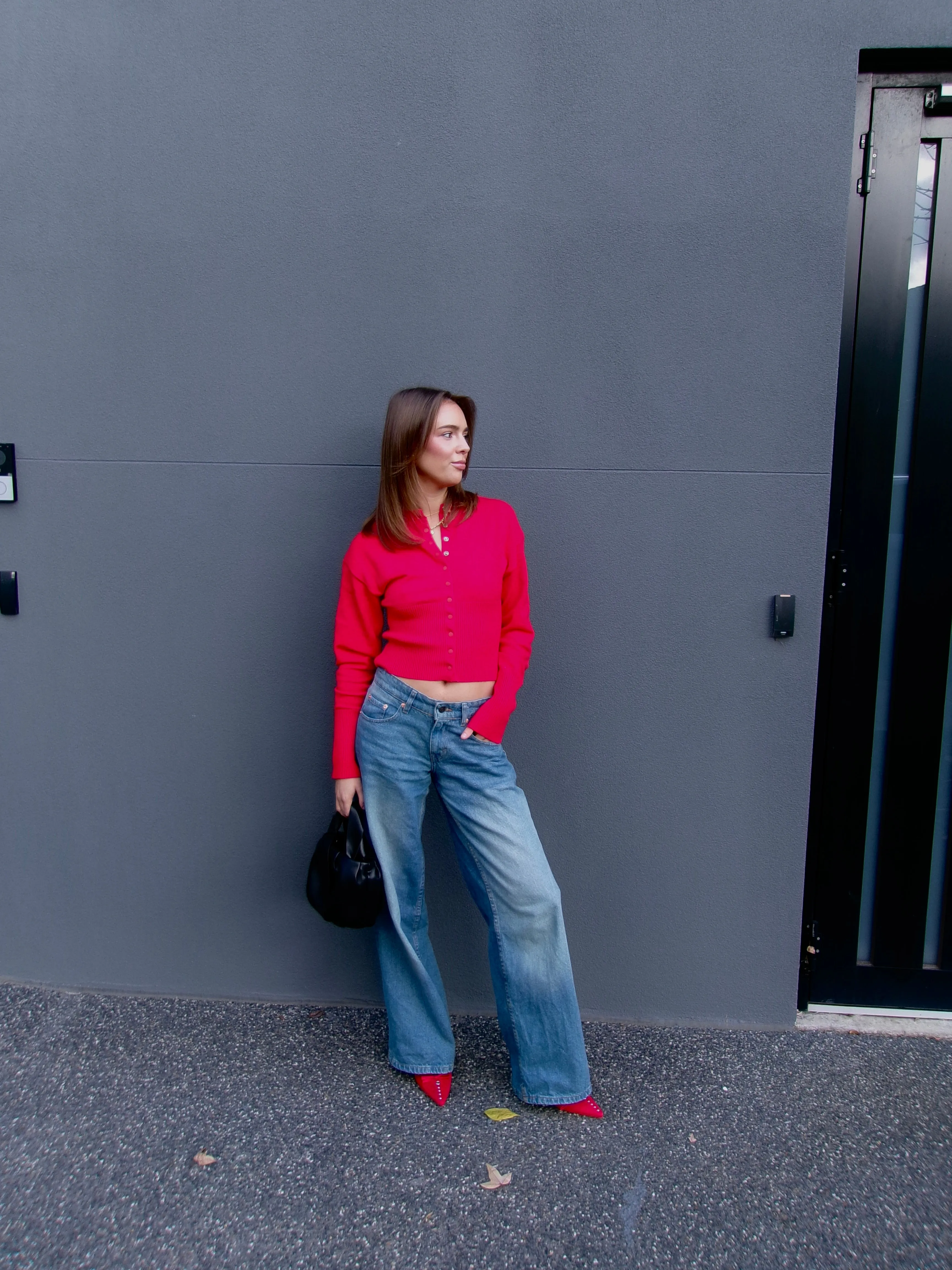 Backwards And In Heels Ziggy Point Toe Kitten Heels - Red Micro