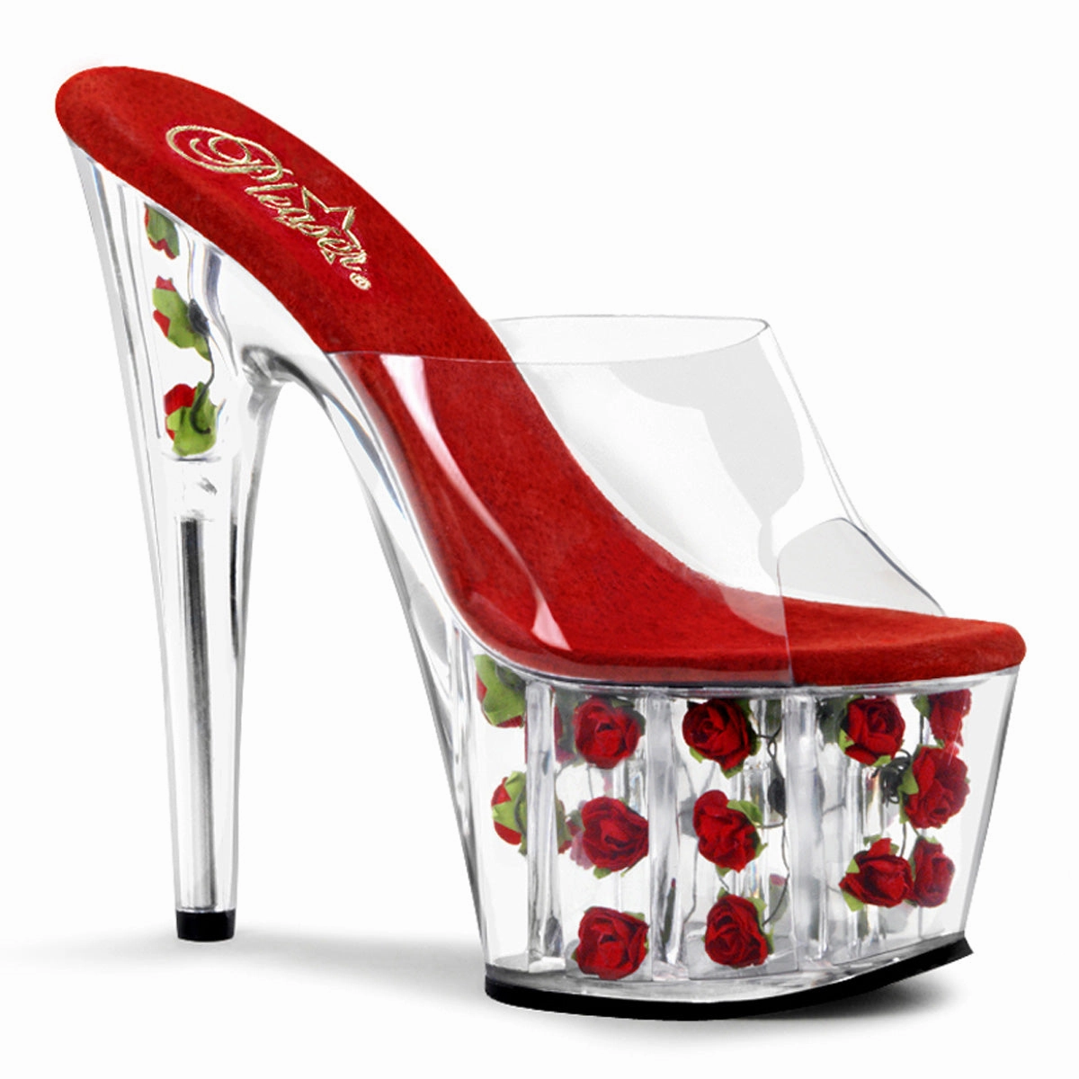 Adore-701FL Red Flowers, 7" Heel High Heel Doll Shoes