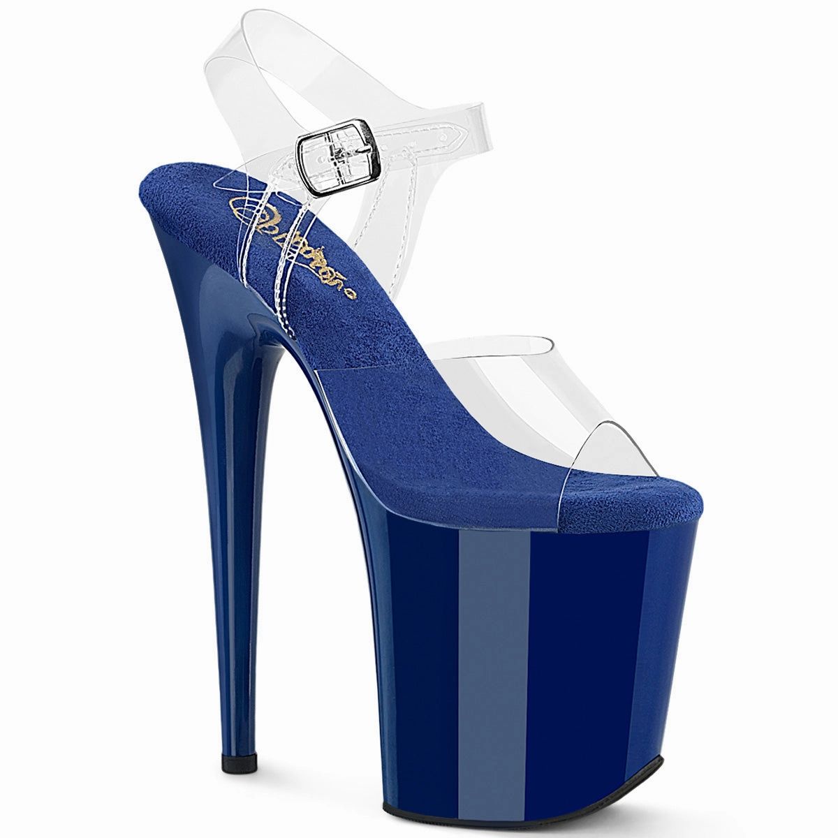 8 Inch Heel FLAMINGO-808 Clear Royal Blue High Heel Shoes Flowers