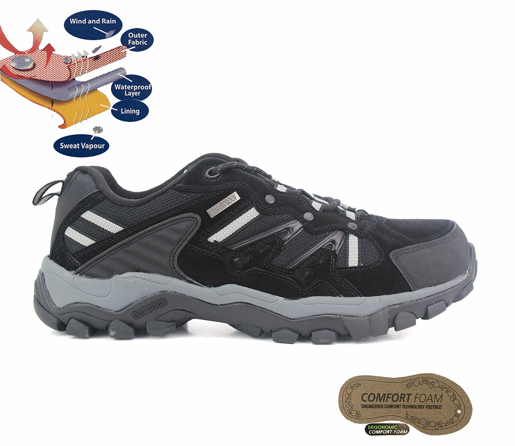 Tall Hiking Boots Waterproof CONISTON Mens Suede Leather Hiking Boots in Black Grey