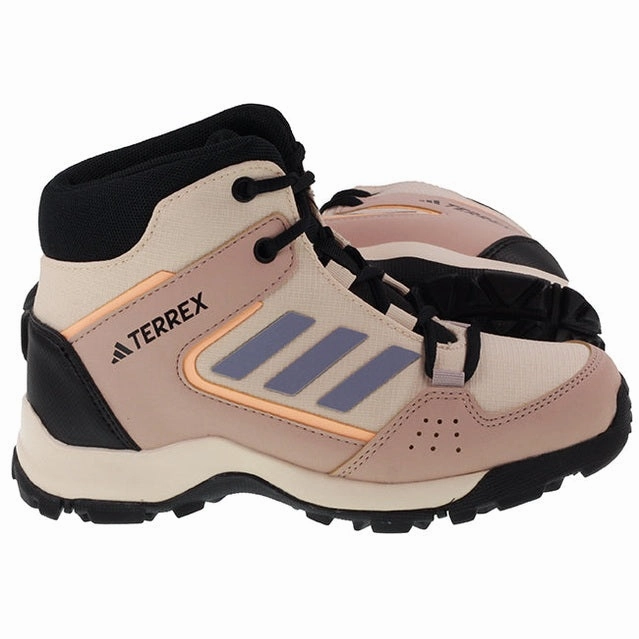 Adidas Kids Terrex Hyperhiker Mid Sand Strata Silver Violet Acid Orange Hiking Shoes Drawing