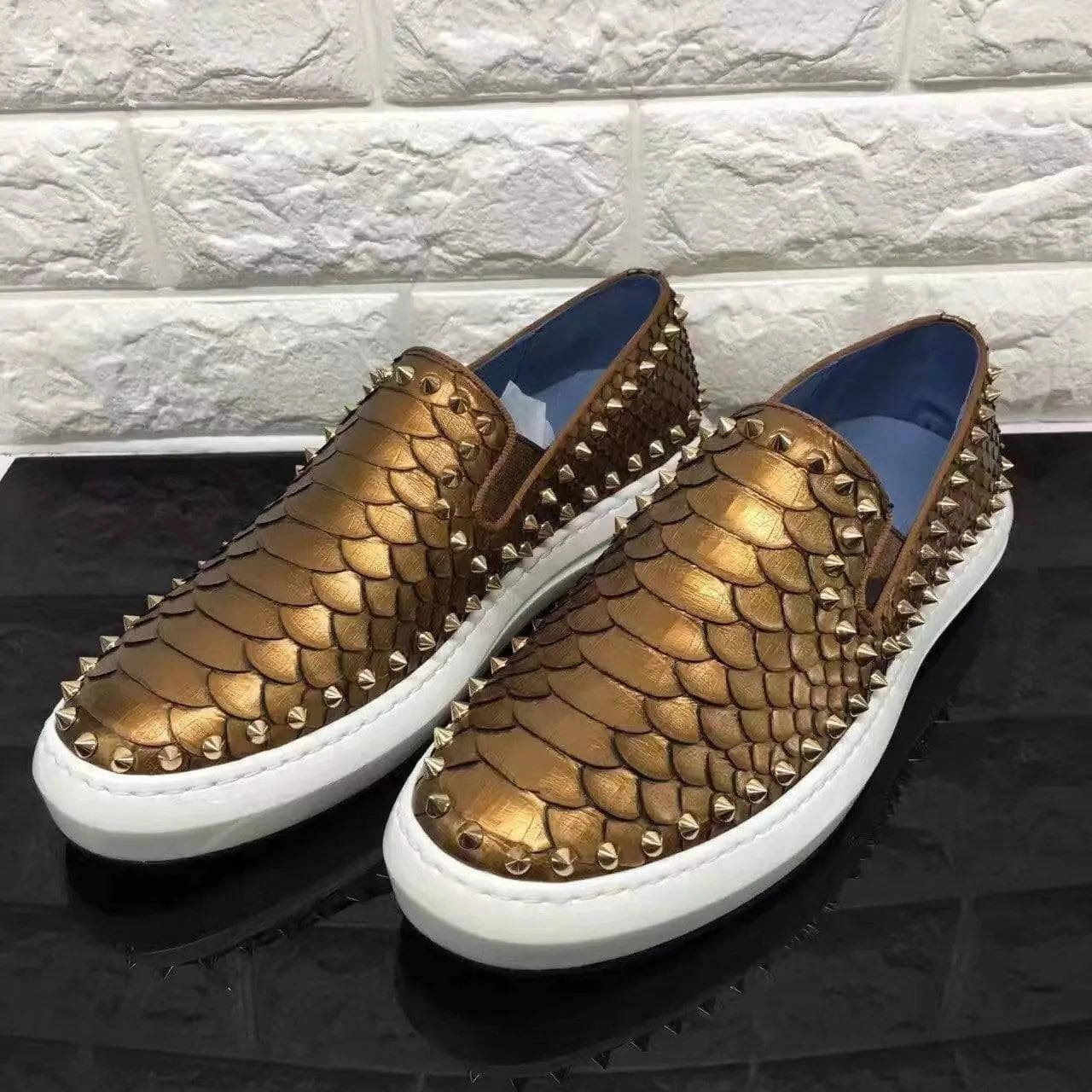 Crocodile Shoes Roller-Boat Spikes Genuine Python Leather Flat Sneakers For Men Wide Flat Foot Shoes