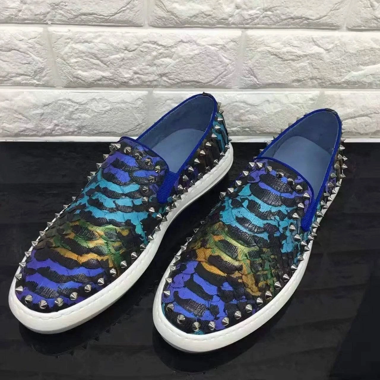 Comfortable Work Shoes For Flat Feet Crocodile Shoes Roller-Boat Spikes Genuine Python Leather Flat Sneakers For Men