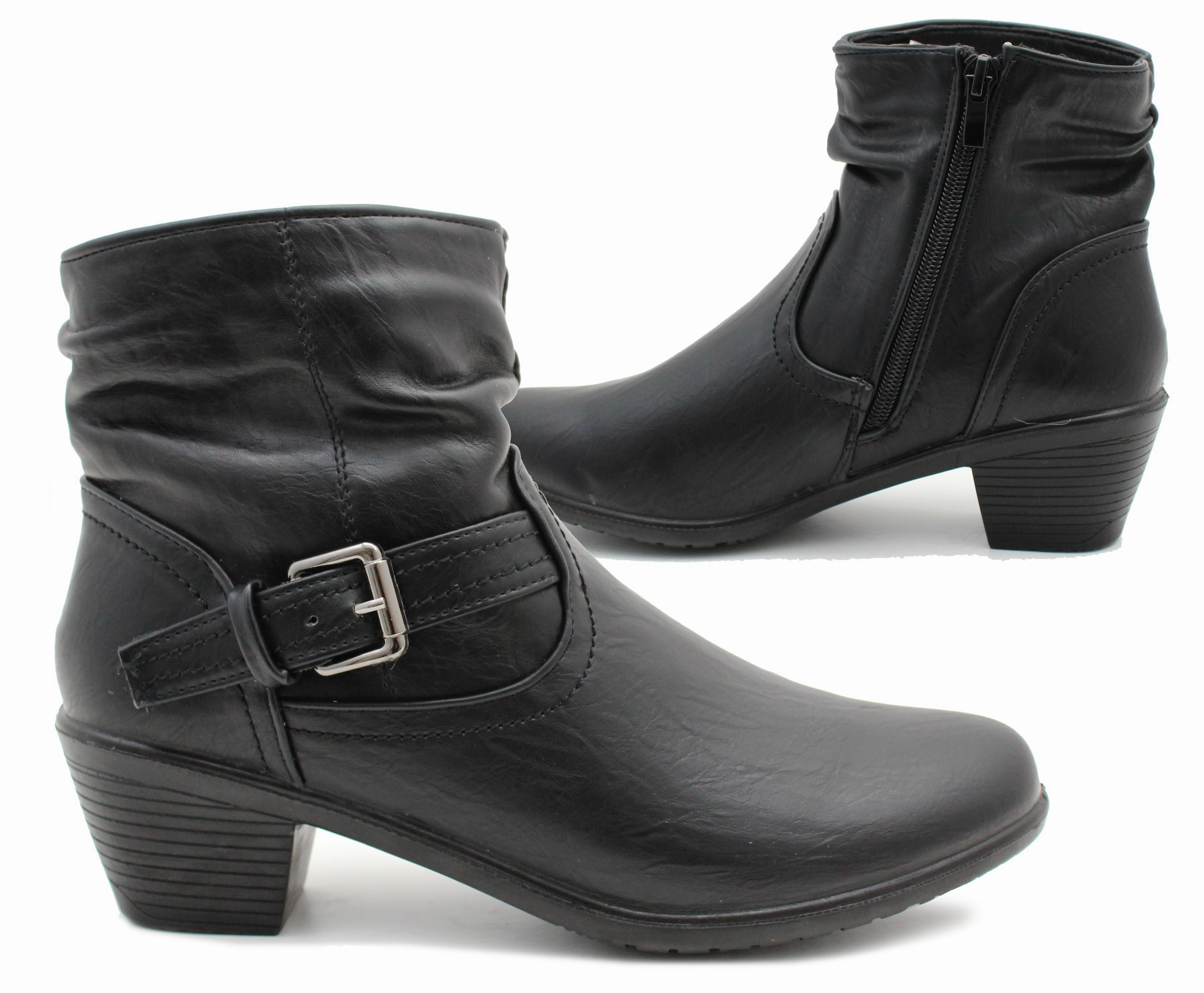 Casual Dress Shoes With Soles Cushion Walk Womens Ankle Boots Black Biker Boot Zip Up Mid Heel Elastic Formal Office Trouser Shoes