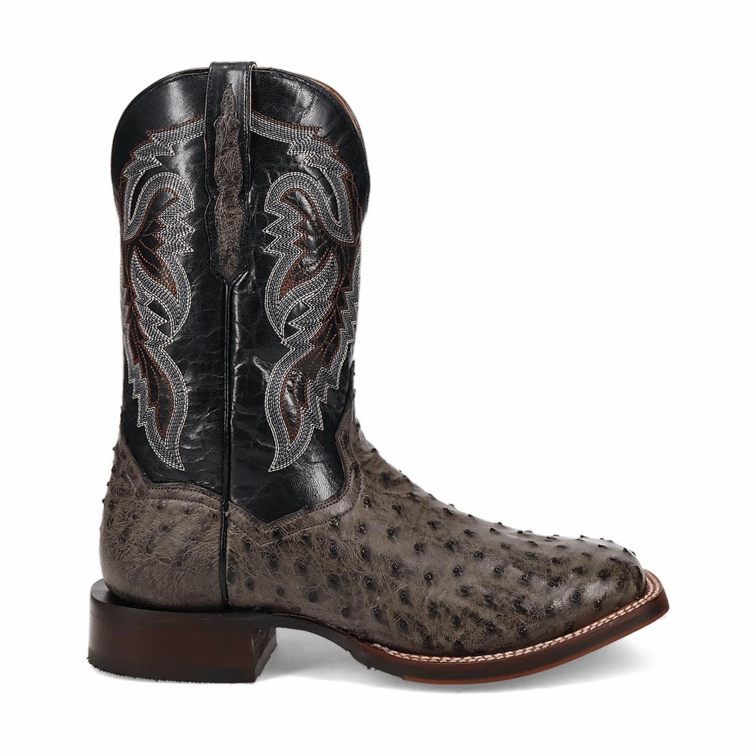 Brown Flat Boots Dan Post Mens Alamosa Grey/Black Full Quill Ostrich Cowboy Boots