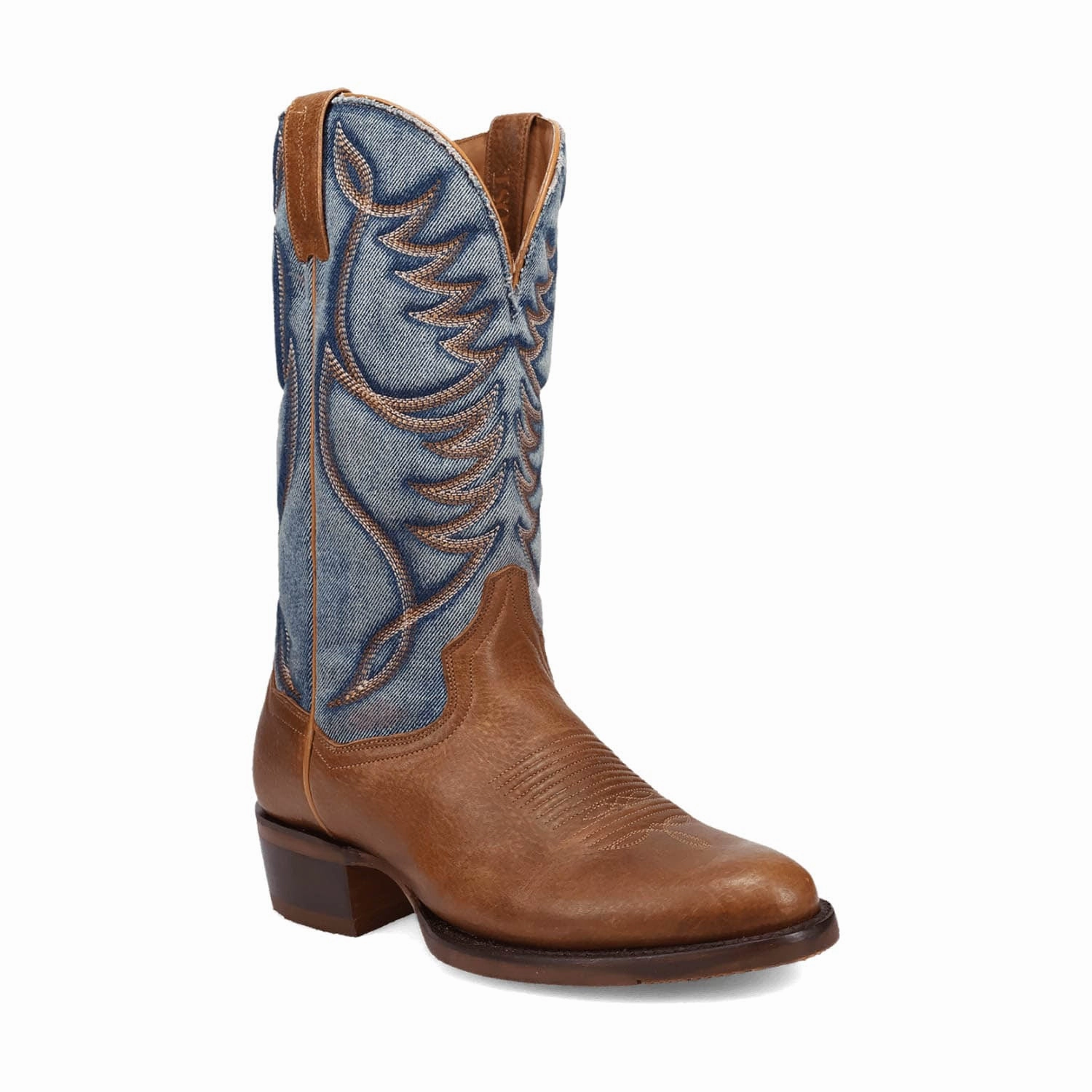Dan Post Mens Bullock Tan/Denim Leather Cowboy Boots Skin Boots