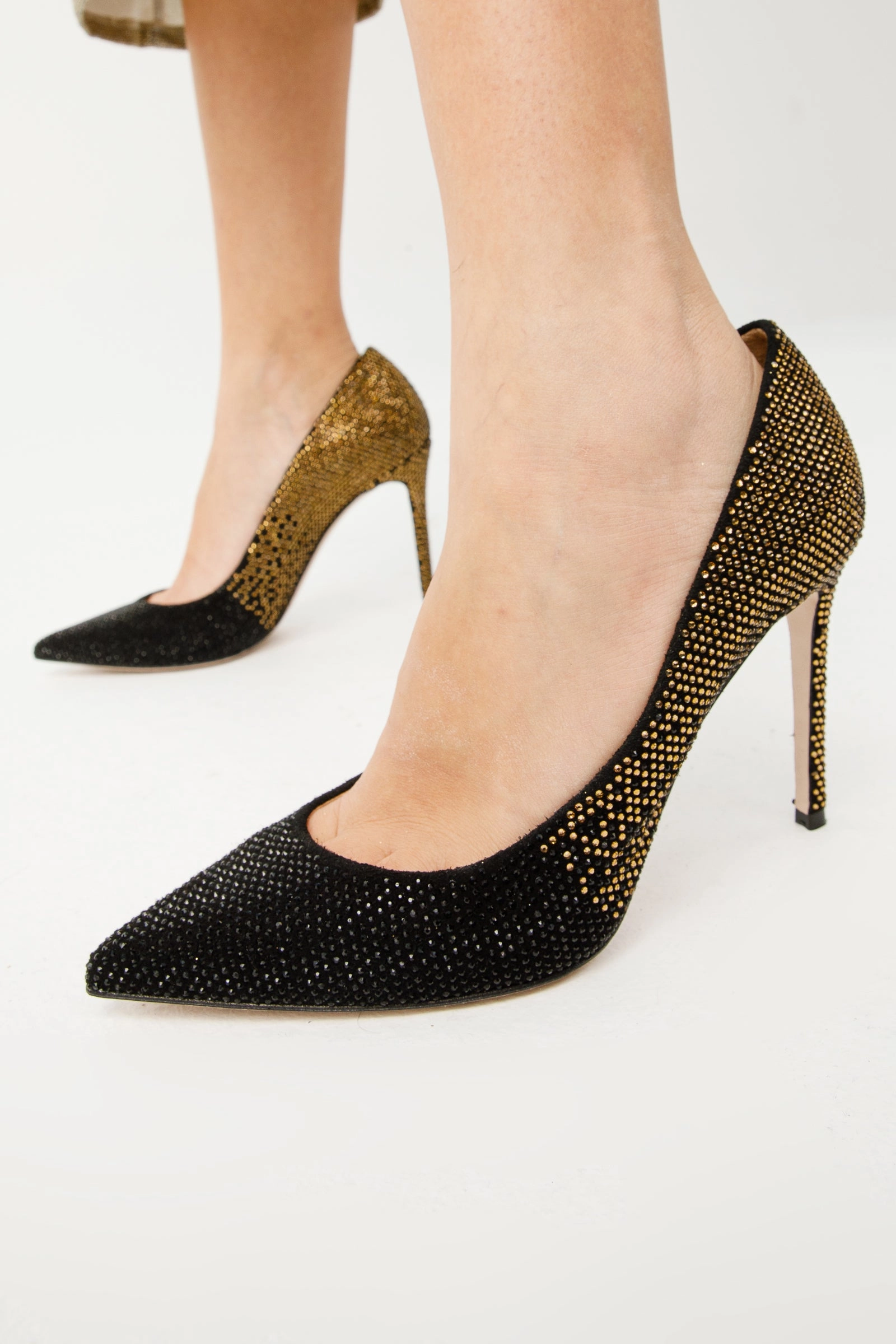 High Heel Cork Wedges The Bago Black & Gold Glitter Leather Pump Women Shoe
