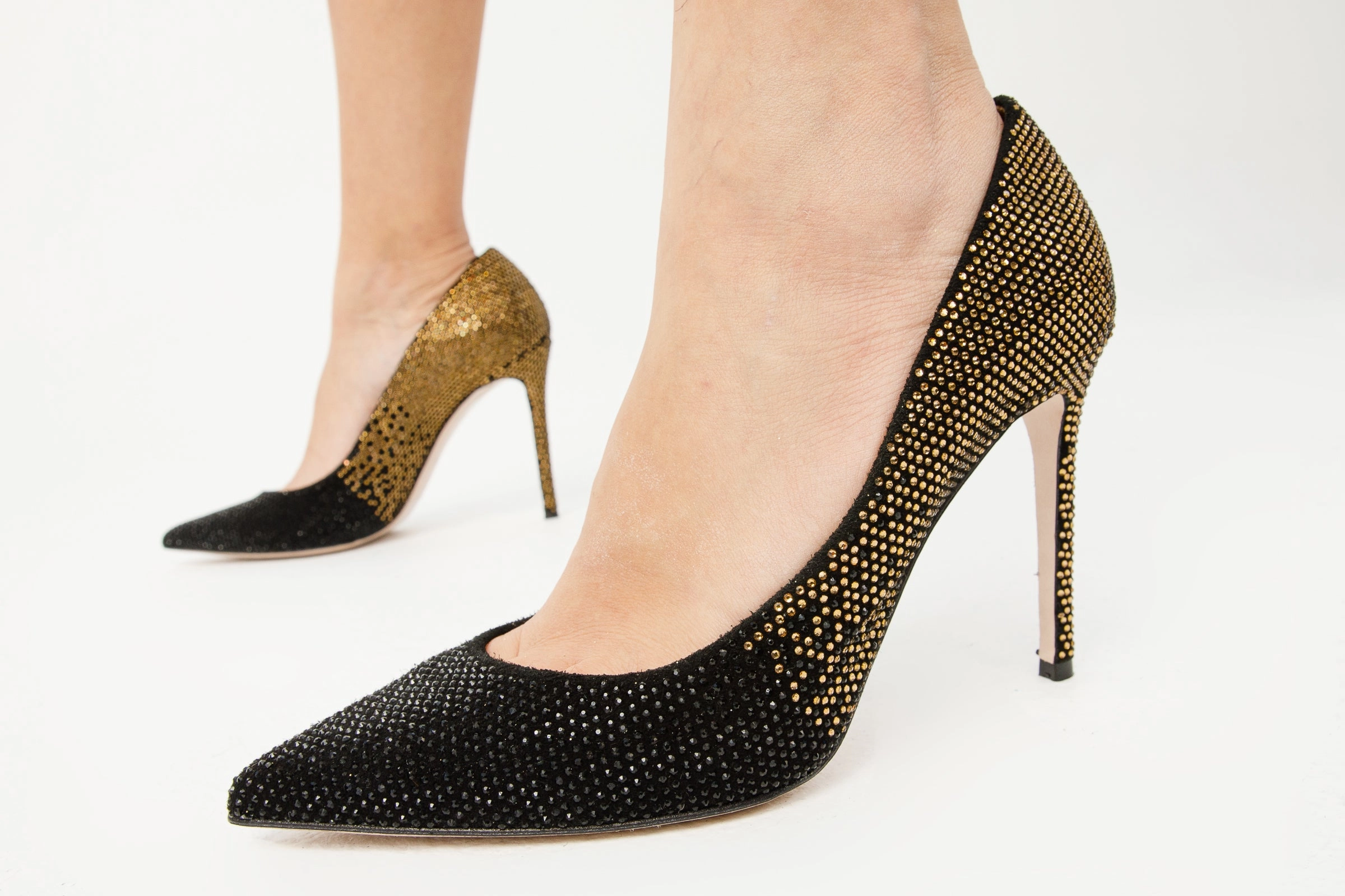 High Heels Low Cost The Bago Black & Gold Glitter Leather Pump Women Shoe