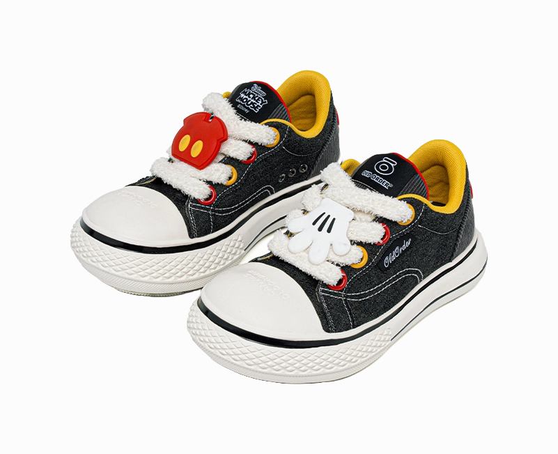 Casual Clip In Bike Shoes Disney x OLD ORDER Chunky Shoes Abrasion Resistant Height Increasing Low top Canvas Shoes Unisex Black White