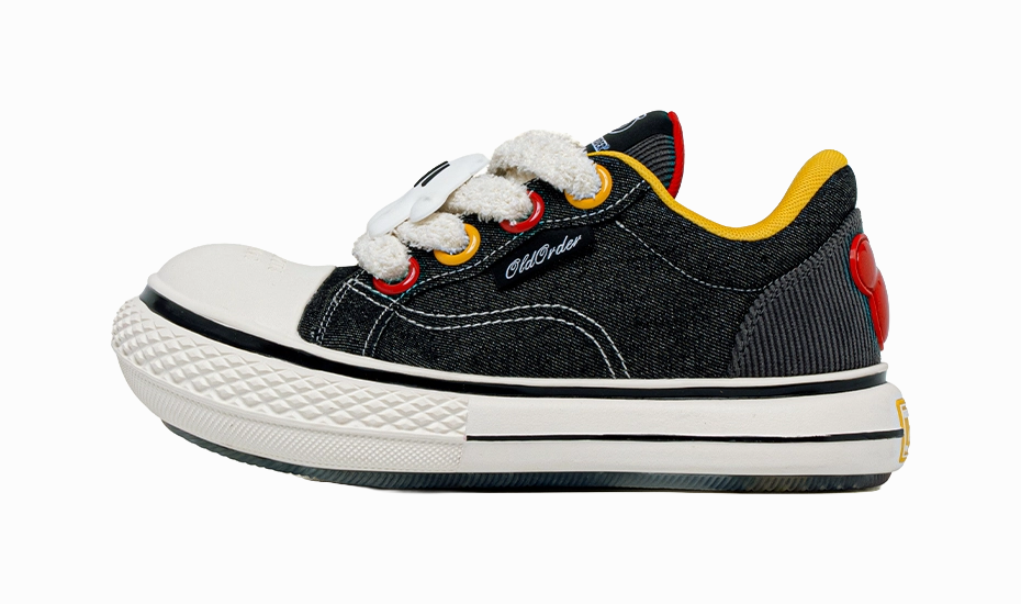 Disney x OLD ORDER Chunky Shoes Abrasion Resistant Height Increasing Low top Canvas Shoes Unisex Black White Casual Lightweight Soft Sole Mesh Comfort Orthopedic Shoes