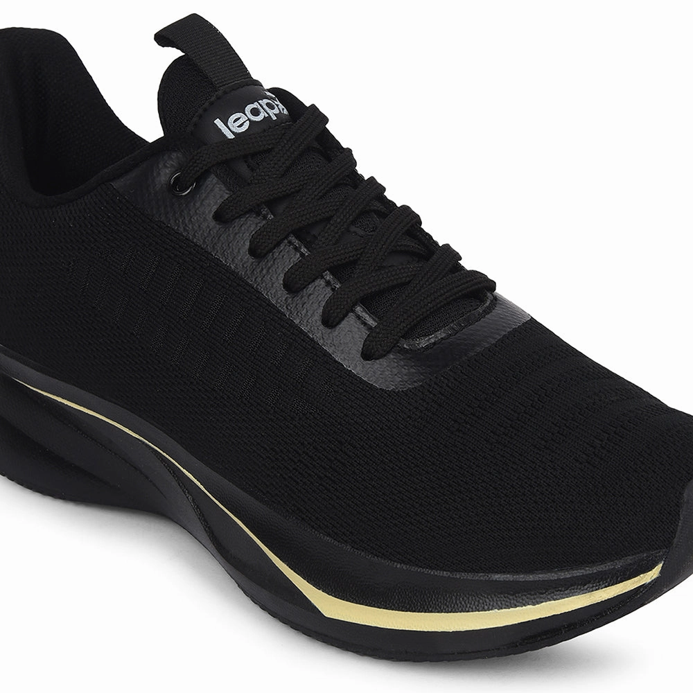 Leap7x Black Sports Lacing Running Shoes For Men ROASTER-1E By Liberty Long Distance Running Shoe