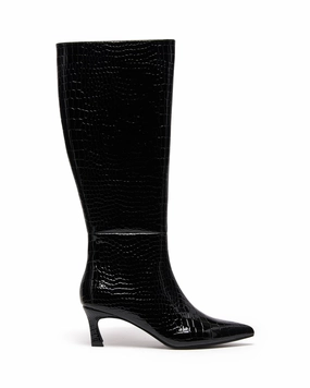 Dove Tall Boot Black Croc Knee High Suede Boots Block Heel