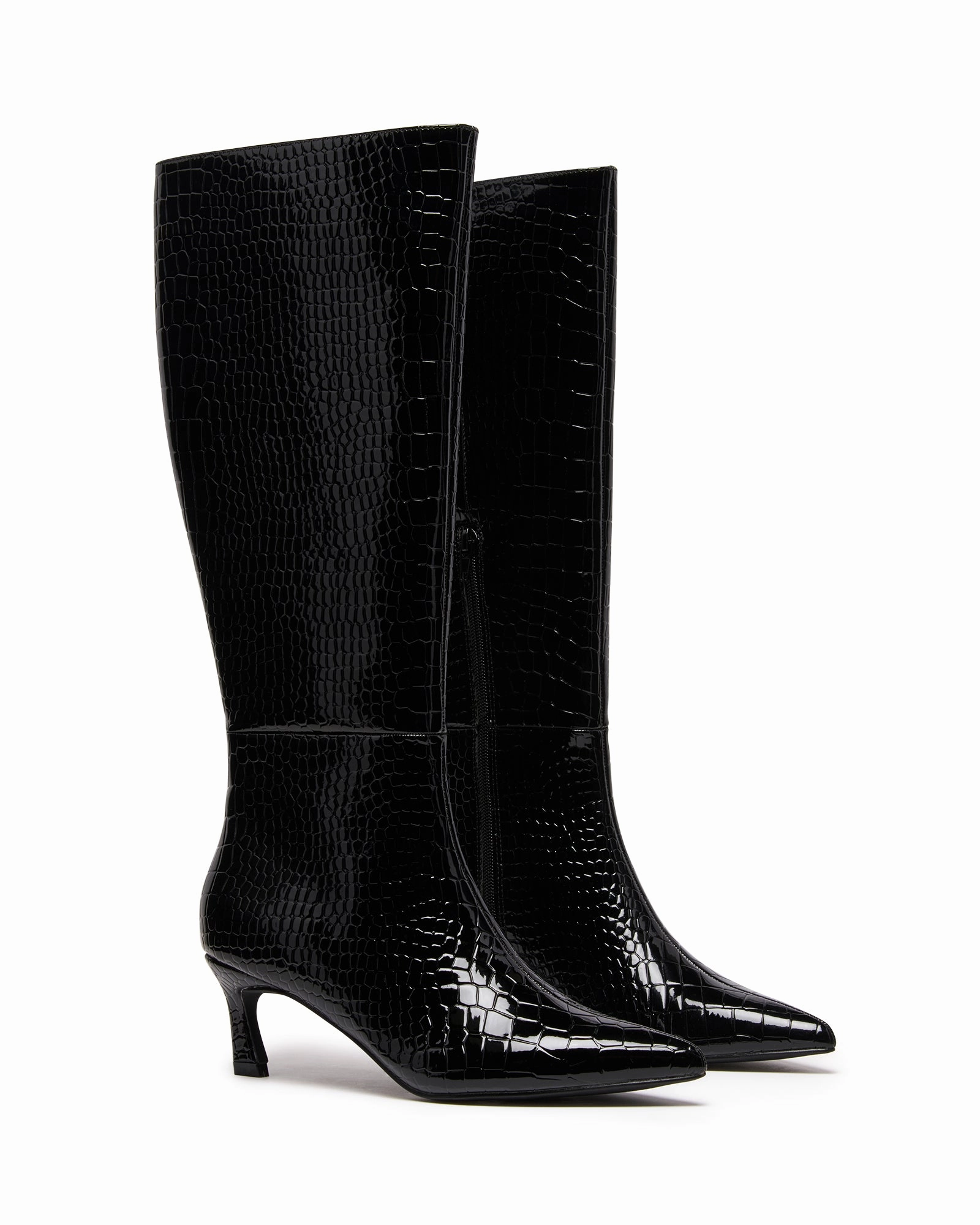 Dove Tall Boot Black Croc High Heels With Bow