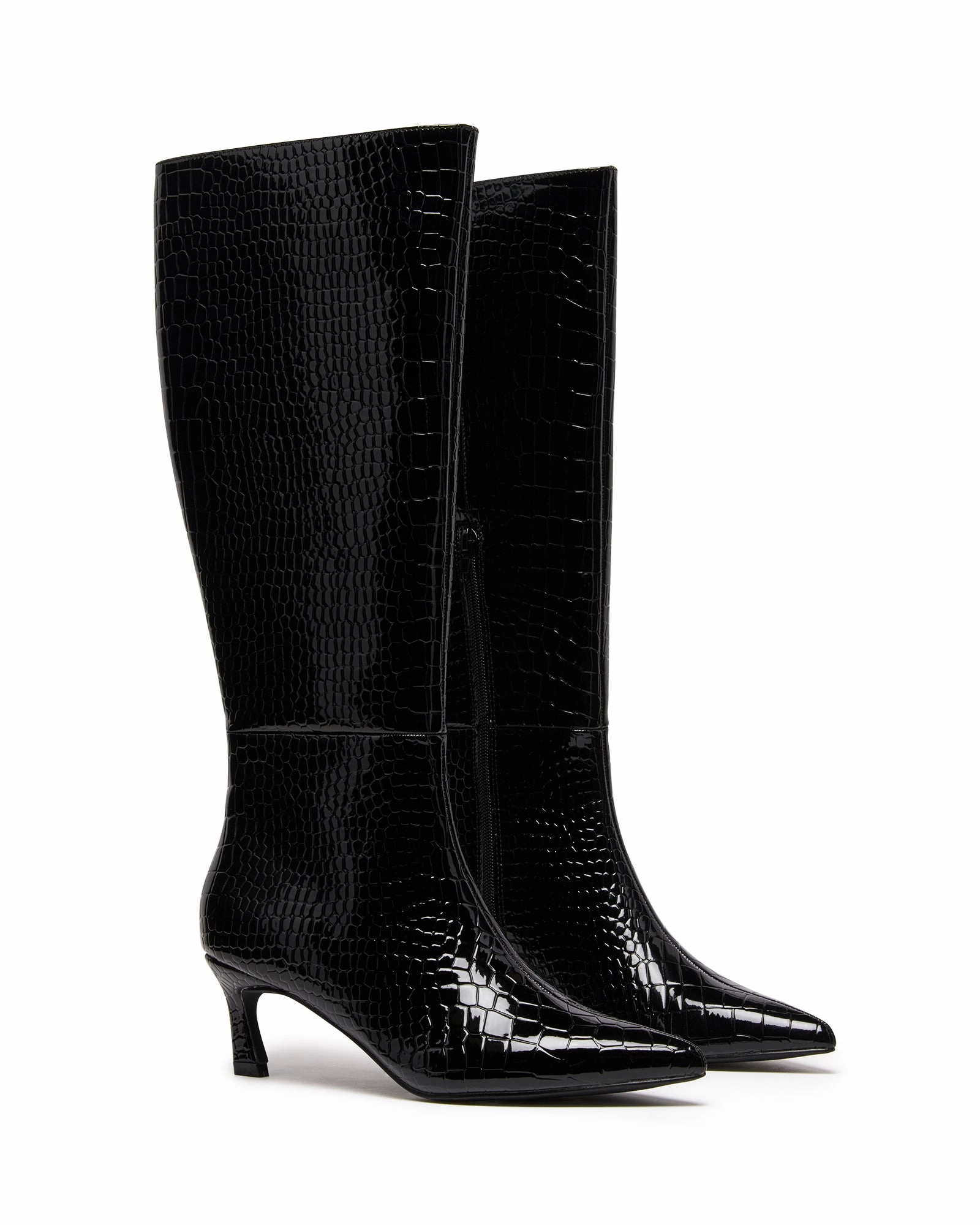 Retractable High Heels Dove Tall Boot Black Croc