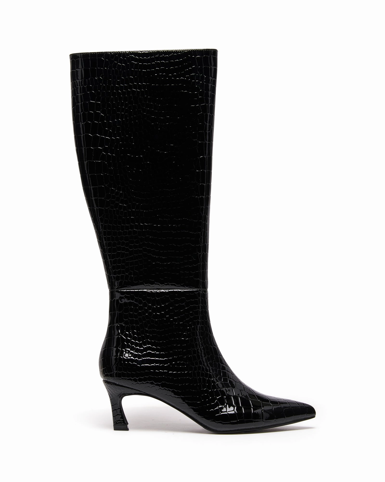 Dove Tall Boot Black Croc Simple High Heels