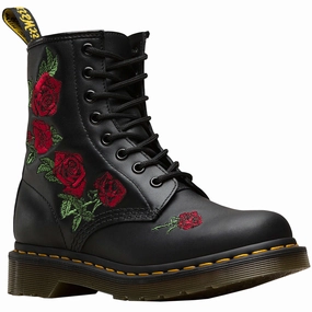 Cosmic Renegade Combat Boots Dr. Martens 1460 Vonda Floral Rose Leather Women's Ankle Boots
