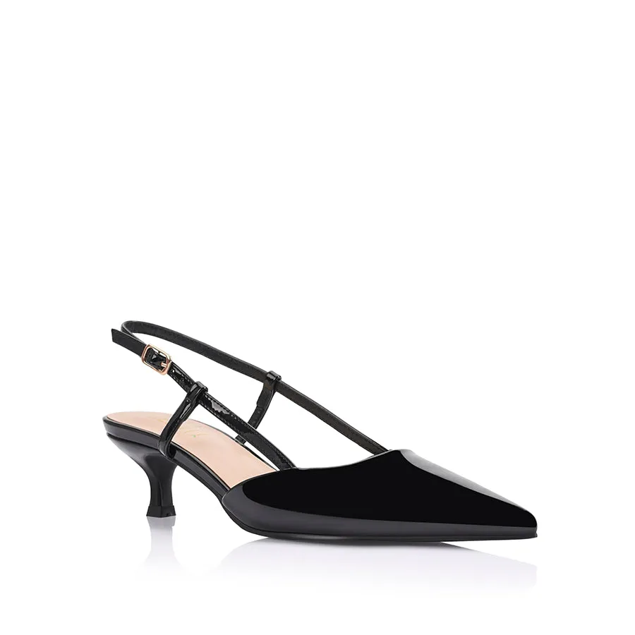 High Heels On Car Lucas Slingback Kitten Heels - Black Patent