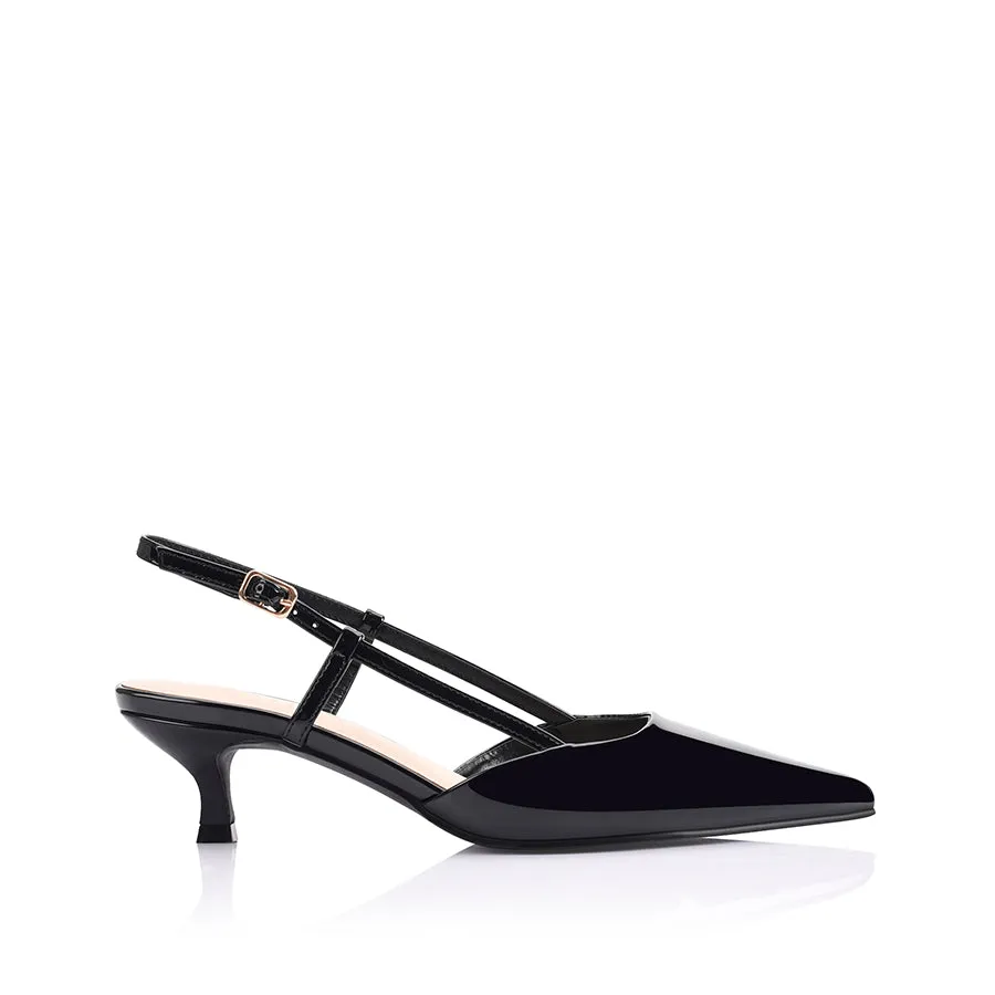 Loafers High  Lucas Slingback Kitten Heels - Black Patent