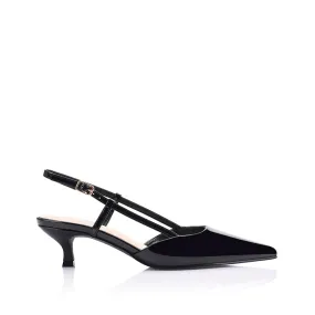 Personalised High Heels Lucas Slingback Kitten Heels - Black Patent