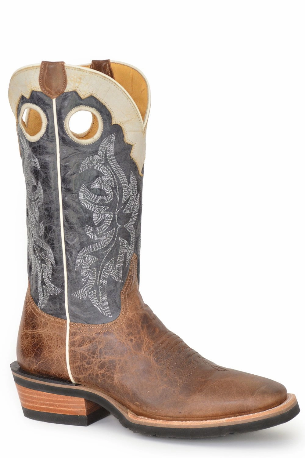Roper Mens Ride Em Cowboy Tan/Black Leather Cowboy Boots Dr Boots Near Me