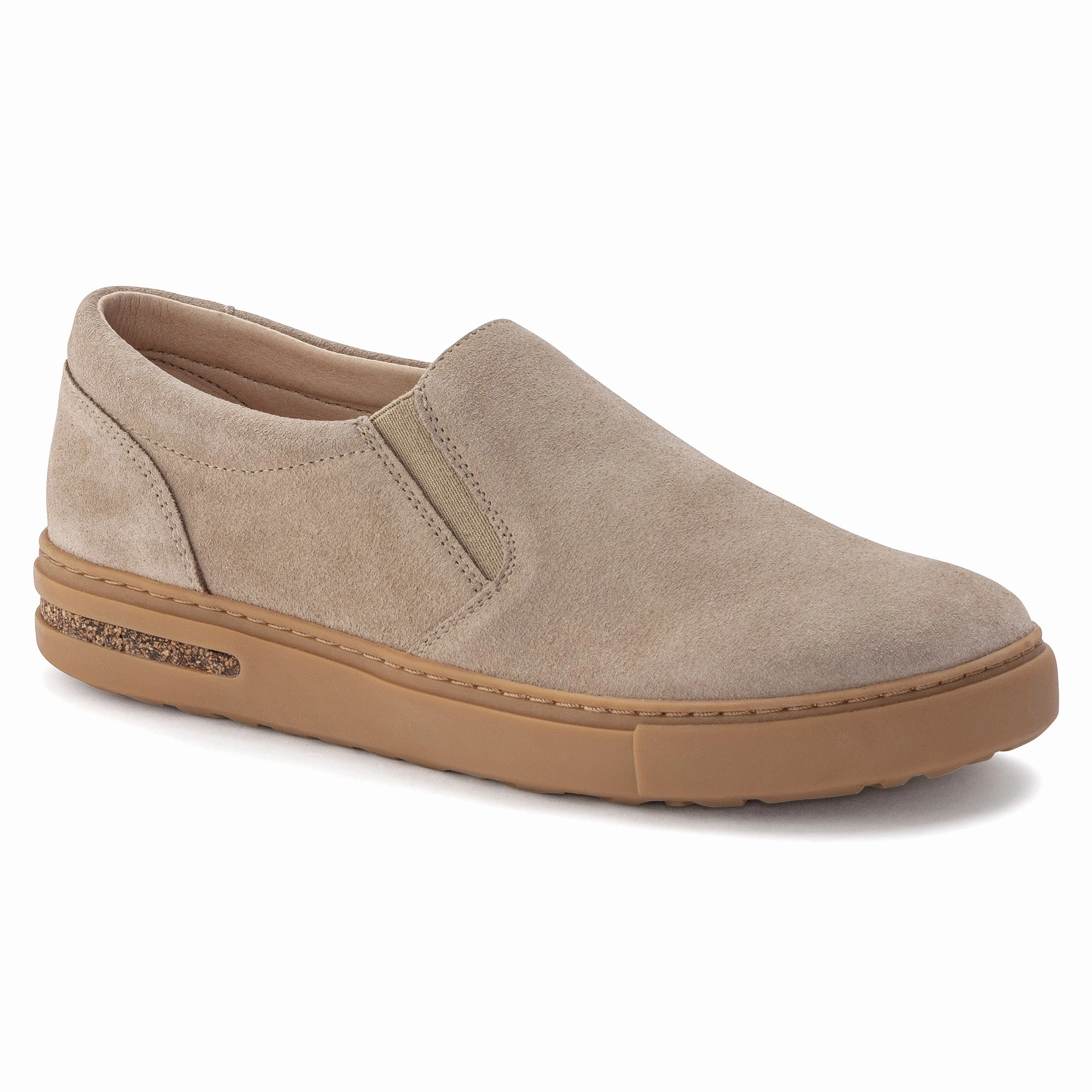 Arizona Vegan Birkenstock Oswego sandcastle suede with tan sole