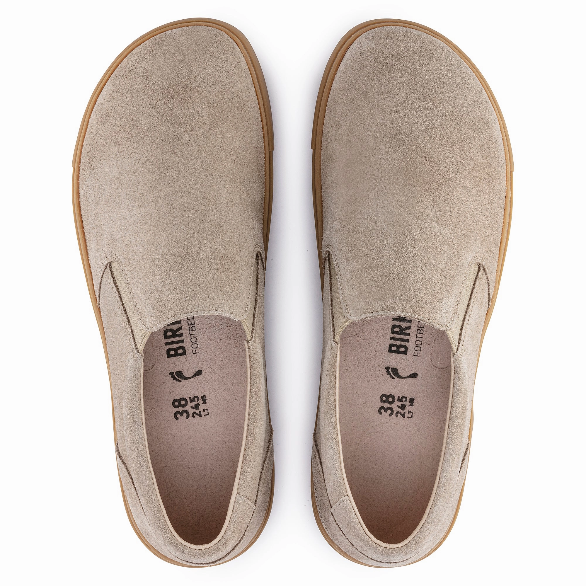 Slip On Birkenstock Oswego sandcastle suede with tan sole