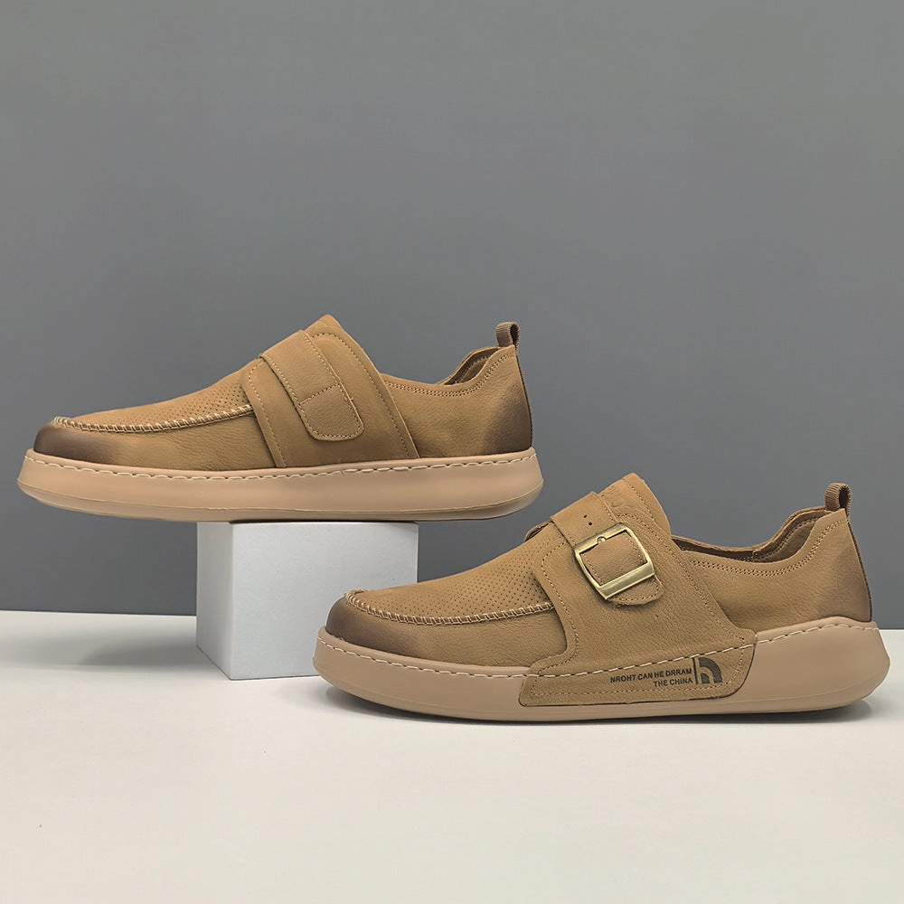 Men Retro Plain Breathable Leather Flat Casual Shoes Flat Moccasin Shoes