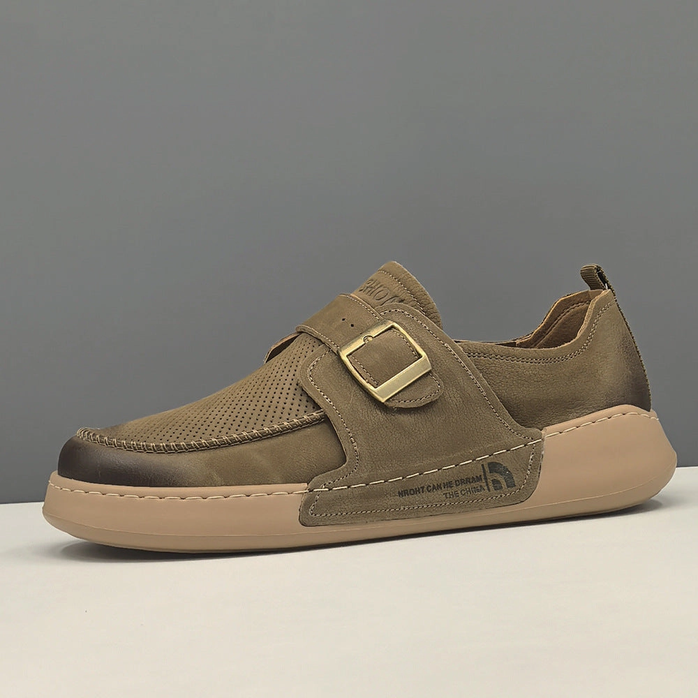 Men Retro Plain Breathable Leather Flat Casual Shoes Flat Shoe Storage
