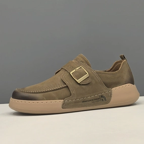 Corporate Flat Shoes Men Retro Plain Breathable Leather Flat Casual Shoes