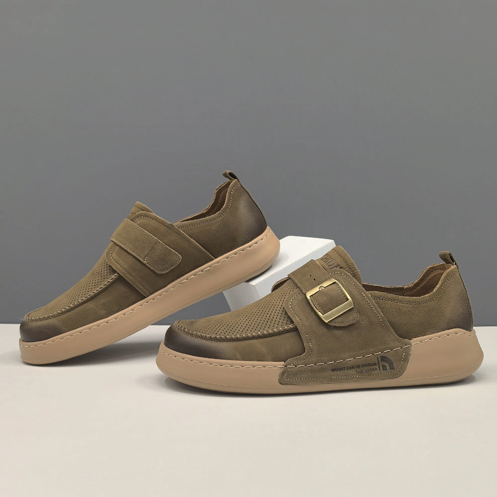 Men Retro Plain Breathable Leather Flat Casual Shoes Flat Shoes On Amazon