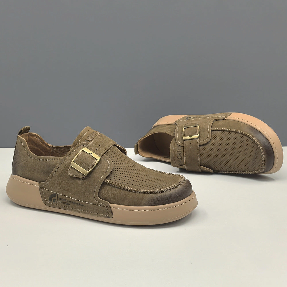 Best Running Shoe For Wide Flat Feet Men Retro Plain Breathable Leather Flat Casual Shoes