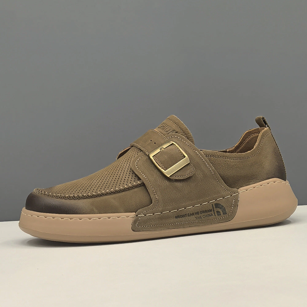 Men Retro Plain Breathable Leather Flat Casual Shoes Ballerina Shoes