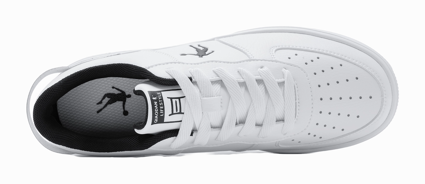 Casual Shoes Young Adults QIAODAN Air Force One Skateboard Shoes Women's Low top White Black