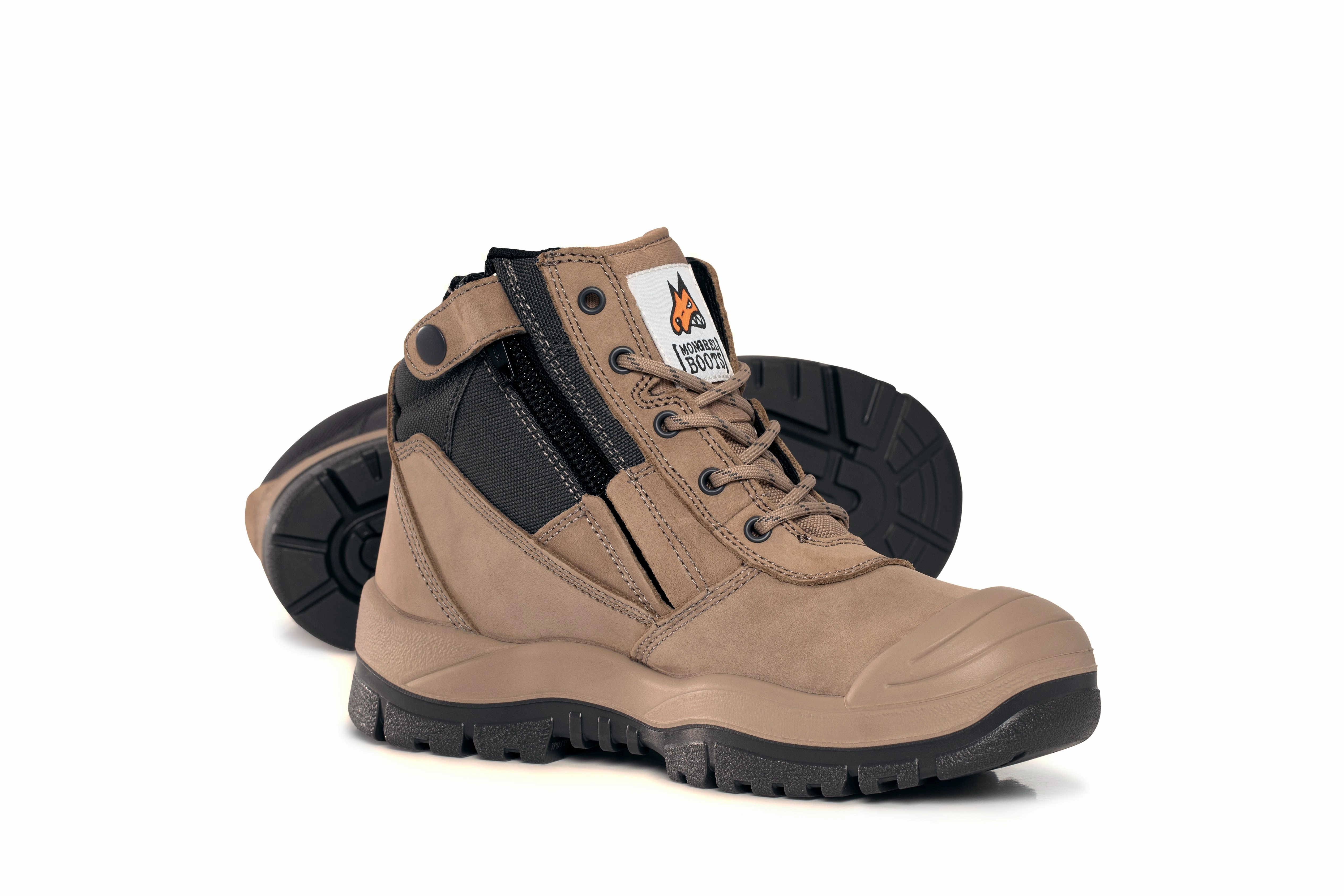 Rebar Lift Chukka Composite Toe Work Boots Mongrel 461 Side Zip Safety Boots W/Scuff Cap - STONE