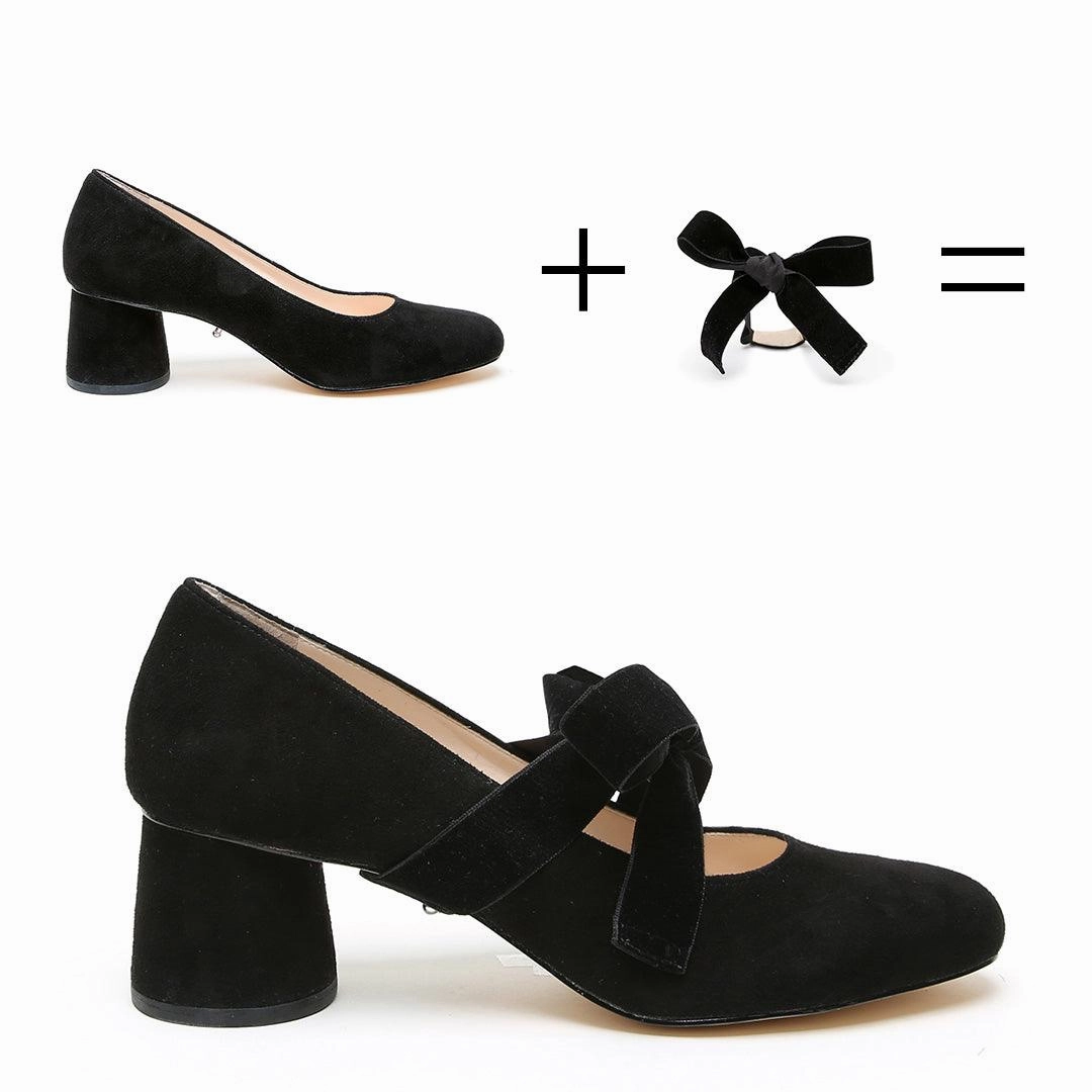 Black Suede Ballet Pump   Black Velvet Marie Strap Longest High Heels