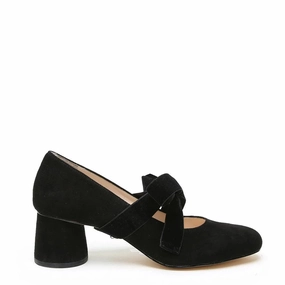 High Heel Captions Black Suede Ballet Pump   Black Velvet Marie Strap