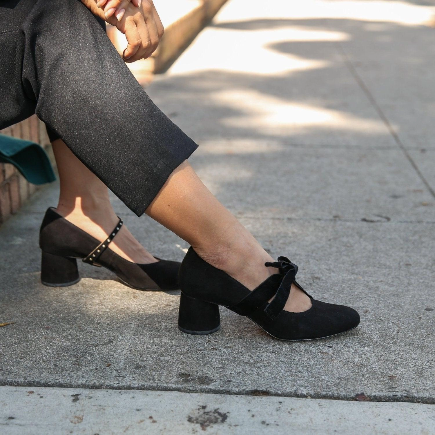 Black Suede Ballet Pump   Black Velvet Marie Strap Punk Heel Shoes