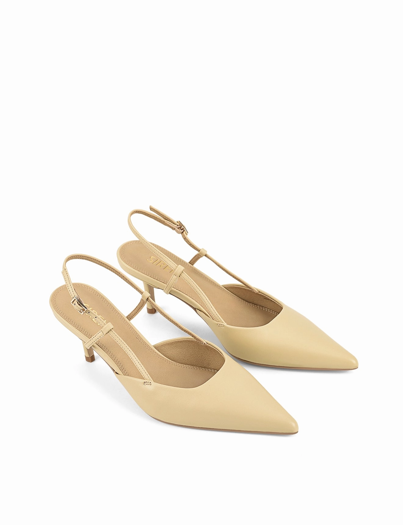 Yoyo Slingback Kitten Heels - Custard Yellow Leather High Heels Rockstud
