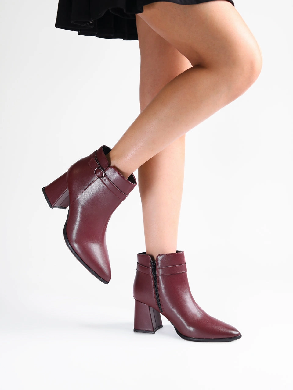 Emery Maroon Block Heel Boots Melania Trump High Heels