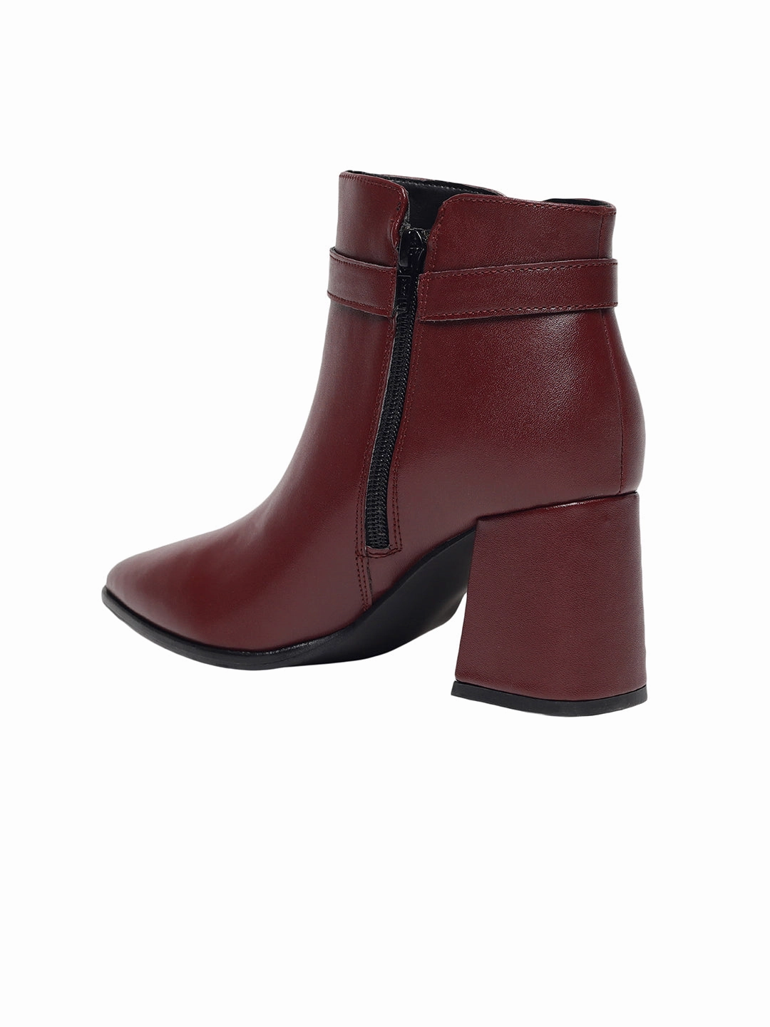 Emery Maroon Block Heel Boots High Heels With Wide Toe Box