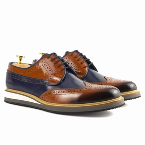 Shoes To Wear Casually Vestito Brown-Navy Men's Wingtip Leather Derby Dress Shoes