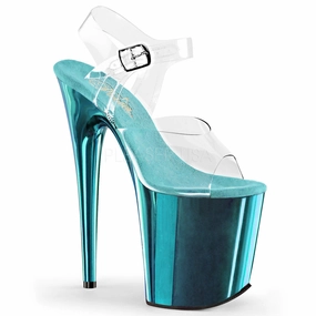 High Heel Purse Flamingo-808 Turquoise Chrome, 8" Heels